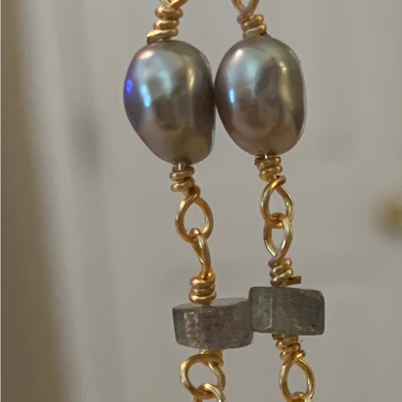 Handmade Pearl Labradorite and Herkimer Dangle Earrings - Picture 6 of 11